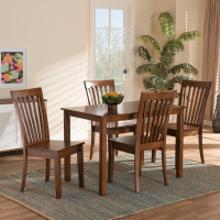 Baxton Studio Erion-Walnut-5PC Dining Set Baxton Studio Erion Modern and Contemporary Walnut Brown Finished Wood